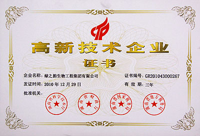 綠之韻集團(tuán)榮獲國家科技部“高新技術(shù)企業(yè)”稱號(hào)